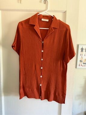 Amanda Smith Rust-Orange Short-Sleeve Button-Down Shirt